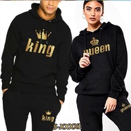 2023แฟชั่นเสื้อคู่ KING QUEEN พิมพ์ Lover Hooded ชุด Hoodie และ Sweatpants 2ชิ้นชุด Streetwear ผู้ชายผู้หญิง Cloths