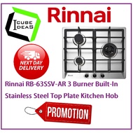 Rinnai RB-63SSV-AR 3 Burner Built-In Stainless Steel Top Plate Kitchen Hob| EXPRESS FREE DELIVERY