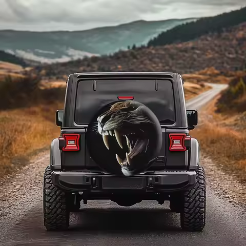 Saber Tooth Tiger Tire Cover Realistic Beast Spare Wheel Protective Accessory for SUV Truck