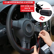 Car Steering Wheel Cover Needles Thread Stitching Faux Leather Jahit 38CM Universal Stereng Kereta