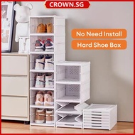[💯SG STOCK] Non-Install Foldable Shoe Box Storage Hard Case Organizer Transparent Groceries Stackable Shoe Rack Cabinet