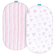 Bassinet Sheets Fit for Oval, Hourglass, Rectangle Bassinet Mattress, 2 Pack 100% Cotton Sheets for 