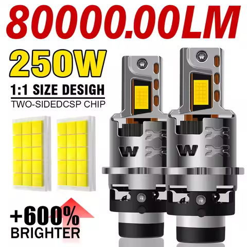 2pcs D1S D2S D3S D4S D5S Led Car Headlights 250W High Power 80000Lm 6000K White Csp Chips With Cooli