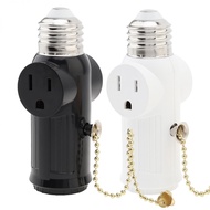 3 Prong Light Bulb Outlet Socket to Plug Adapter E26 Outlet Light Socket with Pull Chain