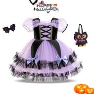 MQATZ ชุดแม่มดชุดแวมไพร์คอสเพลย์พิมพ์ลายผีฮาโลวีนสำหรับเด็กอ่อนเด็กผู้หญิงเด็กชุดคอสเพลย์ปาร์ตี้สวมห