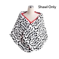 Womens Cruella Deville 6 Pieces Short Dalmatian Print Shawl Red Gloves Pearl Necklace Halloween Cost
