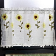 Idyllic Sunflower Flower Embroidery Tulle Short Curtain for Kitchen Room Door Linen Texture Rod Pocket Cabinet Small Window Occlusion Home Decor DL186