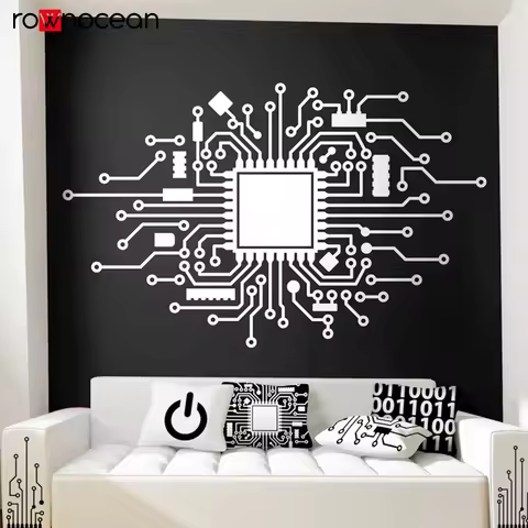 Technology Wall Decal - Circuit Board Wall Sticker Binary Code Computer Engineer STEM Wall Sticker G
