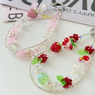 Fresh Rhinestone Strawberry Glitter Lanyard For Phone Case Pendent Keychain Pendent CCD Camera Pende