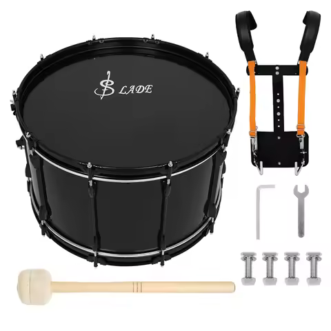 22 Inch Black Marching Bass Drum Stainless Steel Material Big Snare Drums With Stand Percussion Inst