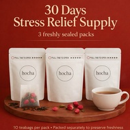 Hocha 30 Days Stress Relief Tea | 22 Years Aged Puer + Premium Rose | 10 Teabags x 3 Packs | Calm & 
