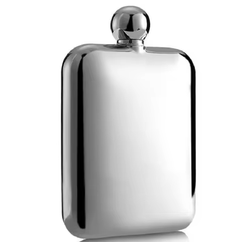 Square Mirror Finished Stainless Steel Hip Flask 6oz Russia Pocket Flagon