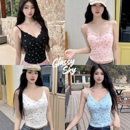 Glassy Sky Korean V-Neck Camisole Rosemary Lace Edge Built-In Foam Pads Comfortable To Wear It Go Ou
