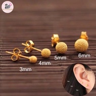 18K Saudi Gold legit Earrings female Solid Pea Round Bead Earrings Frosted Round Bead Earrings