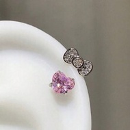 Cute Bow Heart 316L Stainless Steel Hoop Earrings With Zirconia, Fashionable And Delicate, Suitable 
