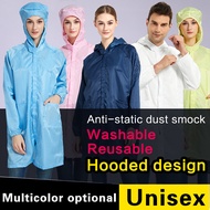 Esd Smock Round Neck with Zip Hooded Design Antistatic Ppe Gown Washable Lab Coat Cleanroom Suit Wor