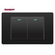 Black Wall Electrical Switches Light Switch 2 Gang 2 Way 118mmx72mm Tempered Glass Panel Mechanical 