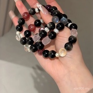 Labradorite Natural All-Match Lithium Mica Purple < Silver Rose Bracelet > Obsidian Strawberry Cryst