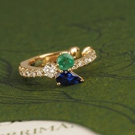 18K金梨型藍寶石和圓型綠寶石鑽石耳環 18K Gold Blue Sapphire P