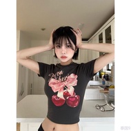 (Bangkok Delivery) Shop baby tee With Whirlpool Pattern Crop Top Short Sleeves Printed With A Head 2