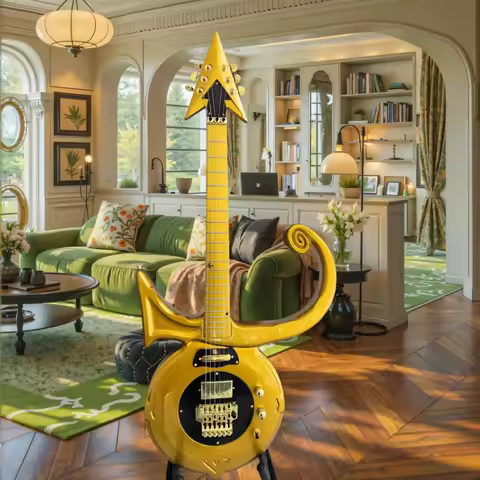 Gold Habibi Prince Love Symbol Electric Guitar EMG Active Pickups Stage Guitar Scroll Cutaway 22 Fre