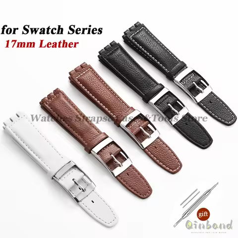 Cowhide Leather Watch Strap for Swatch Series 17mm Bracelet Men Women Waterproof Sport Replacement W