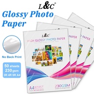 L&C Photo Paper 230gsm 50 Sheets per pack A4 3R 4R 5R Size 180gsm High Gloss No Back Print