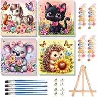 Pack of 4 Animal Painting by Numbers Children with Frame from 5 6 7 Years Girls and Boys with Wooden