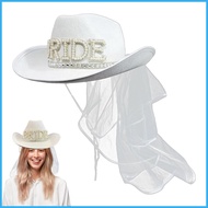 Bridal Cowgirl Hat Felt Bride Cowgirl Hat and Veil for Party Ladies Outfit Prop Decorations Costume 