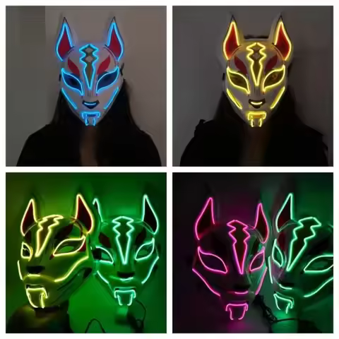 High Quality PVC Japanese Fox Mask Reusable Durable LED Neon Light Mask Full Face Halloween Costume 