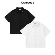 Karants Kemeja Kosong dengan Logo Logam Boxy Pendek, Fabrik Kapas Sejuk Premium, Uniseks – KR350