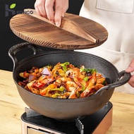 Konco 20cm Cast Iron Cooking Pot Wok Pre-seasoned Heavy Duty Wok Pan with Loop Handle Kitchen Utensi