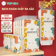 (Tặng Móc Treo) Khăn Giấy Rút Treo Tường Top Gia Thùng 6 Gói Đa Sắc 1280 Tờ 4 Lớp Chính Hãng