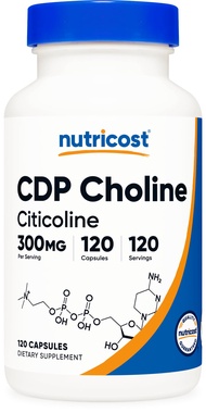Nutricost CDP Choline (Citicoline) 300mg, 120 Vegetarian Capsules - Non-GMO, Vegetarian Friendly, Gl