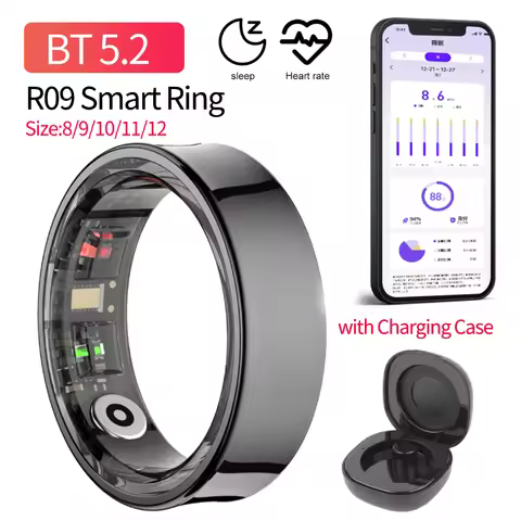 R09 Smart Ring Heart Rate Blood Oxygen Sleep Monitoring Health Monitor with Charging Case for Men Wo