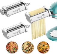 Coolcook Pasta Attachment for KitchenAid Stand Mixer - 3 Piece Set with Pasta Sheet Roller, Spaghetti, and Fettuccine Cutter - Stainless Steel for Kitchenaid Pasta Maker Attachment
