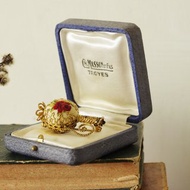 老又好古董珠寶 深藍色皮革方形珠寶盒展示盒 W748