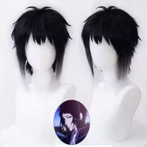 HAIRJOY Synthetic Hair Bungo Stray Dogs Ryunosuke Akutagawa Cosplay Wigs Short Curly Black White Omb