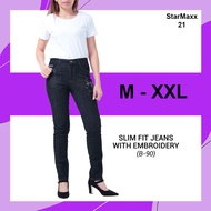 Mid Rise Slim Fit Jeans with Embroidery Long Pant