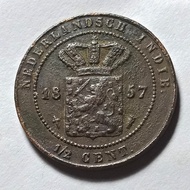 Koin Langka 1857  Nederland Indie 1 / 2 Cent Benggol era Willem  belanda