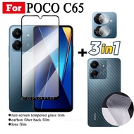 3 IN 1 POCO C65กระจกเทมเปอร์ฟิล์มกันรอยแบบเต็มสำหรับ PocoC65 C 65เลนส์กล้องถ่ายรูปปกป้องหน้าจอแก้วแล