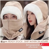[SG SELLER] Winter Thickened Plush Balaclava Cap Fashion Zipper Earflap Furry Pullover Neck Warmer C