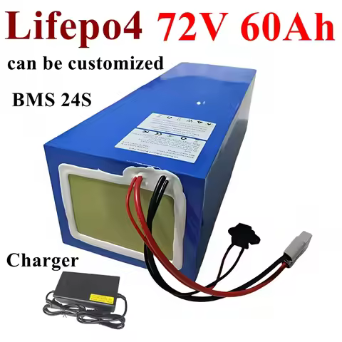 HYLlithium 72V 60Ah lifepo4 battery pack BMS 24S 76.8V deep cycle for 5000W 3500W bike scooter Motor