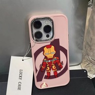 Cartoon Iron Man Pattern Phone Case Compatible for IPhone 15 14 13 12 11 Pro Xr X Xs Max 7 8 SE 2020 Metal Lens Protector Shockproof Soft Silicone Back Cover
