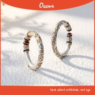 [Ready Stock] 999 Pure Silver Oriental Open Ring, Real Photo, Vintage Gold Leaf Jewelry for Women - 