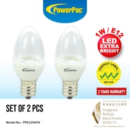 PowerPac 2x LED Bulb, LED Light 1W E12 Warm White 财神灯(PP6220WW)