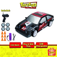 Toyz Buzz 2.4G Remote Control Rally Drift 4WD Racing Car w Led 4 Changeable Tires 6 Obstacle Cones &