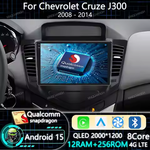 Android 15 Car Radio Carplay Auto For Chevrolet Cruze J300 2008 - 2014 2DIN QLED BT 4G LTE 5G WIFI M