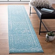 Safavieh Tulum Collection TUL268K Boho Moroccan Distressed Runner, 2' x 9', Turquoise/Ivory