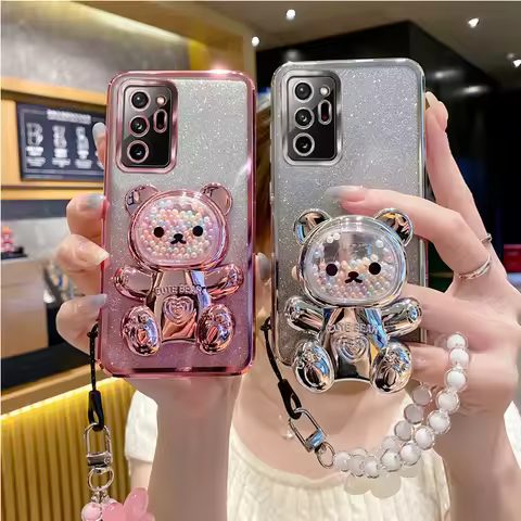 Note8 Note9 Note10 Note20 Flower Strap Bear Phone Holder Case On For Samsung Galaxy Note 8 9 10 20 P